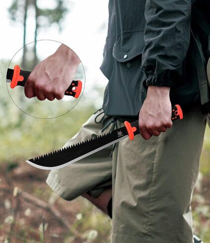 Machete with Saw, 16.5 In Machetes for Bushcraft, Outdoor Hiking, Garden Cutting Trees and Yard Work, Ergonomic No-Slip Handle with Sheath in Saudi Arabia