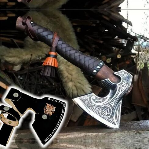 Shiny Crafts® -Viking Axe- Beautiful Handmade Bearded Hatchet, Best Gift for Men, Best Birthday Gift with Sheath in Saudi Arabia