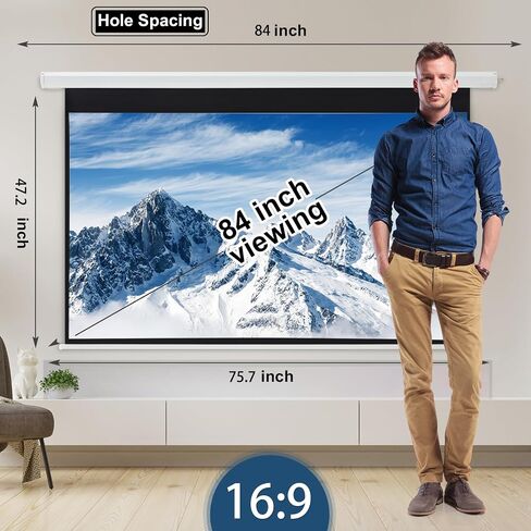 YODOLLA Projector Screen Motorized Auto Pull Down Screens(84'' 16:9 White) | Electric Automatic Wall Ceiling Retractable Movie Screen for Office Classroom Indoor with Remotes 4K HD 3D in Saudi Arabia