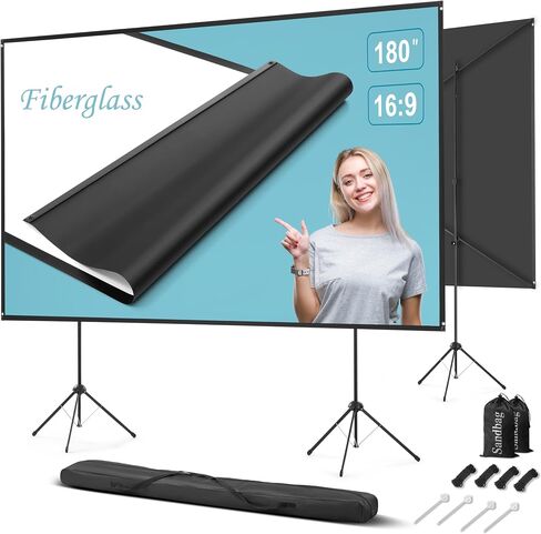 Outdoor Projector Screen with Stand 150 inch 16:9, Portable Projector Screen, 1.5 High Gain Fiberglass, Sturdy Backing, Wind-Resistant Movie Screen, Tripod/Wall Mounted, for Home Cinema/Backyard Party in Saudi Arabia