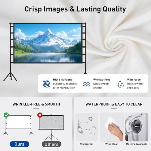 120 Inch Projector Screen with Stand, Portable Outdoor Movie Screen 16:9 4K HD Wrinkle-Free Projection Screen, Lightweight Indoor Outdoor Projector Screen with Carry Bag for Backyard Movie Night in Saudi Arabia