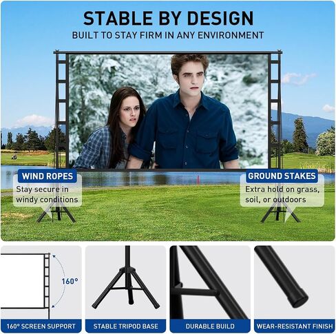 120 Inch Projector Screen with Stand, Portable Outdoor Movie Screen 16:9 4K HD Wrinkle-Free Projection Screen, Lightweight Indoor Outdoor Projector Screen with Carry Bag for Backyard Movie Night in Saudi Arabia