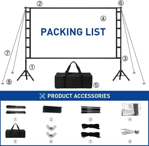 120 Inch Projector Screen with Stand, Portable Outdoor Movie Screen 16:9 4K HD Wrinkle-Free Projection Screen, Lightweight Indoor Outdoor Projector Screen with Carry Bag for Backyard Movie Night in Saudi Arabia