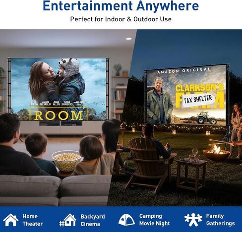 120 Inch Projector Screen with Stand, Portable Outdoor Movie Screen 16:9 4K HD Wrinkle-Free Projection Screen, Lightweight Indoor Outdoor Projector Screen with Carry Bag for Backyard Movie Night in Saudi Arabia