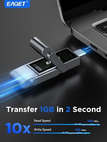 محرك أقراص فلاش EAGET سعة 512 جيجابايت، محرك أقراص الحالة الصلبة ثنائي المنفذ USB-C مع USB 3.2، محرك إبهام عالي السرعة 560 ميجابايت/ثانية لأجهزة iPhone 15/16/17 Pro وAndroid وMac والكمبيوتر الشخصي - هيكل معدني متين ومحرك أقراص SSD محمول in Kuwait