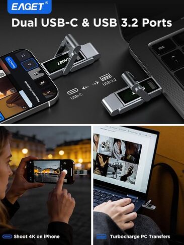محرك أقراص فلاش EAGET سعة 512 جيجابايت، محرك أقراص الحالة الصلبة ثنائي المنفذ USB-C مع USB 3.2، محرك إبهام عالي السرعة 560 ميجابايت/ثانية لأجهزة iPhone 15/16/17 Pro وAndroid وMac والكمبيوتر الشخصي - هيكل معدني متين ومحرك أقراص SSD محمول in Kuwait