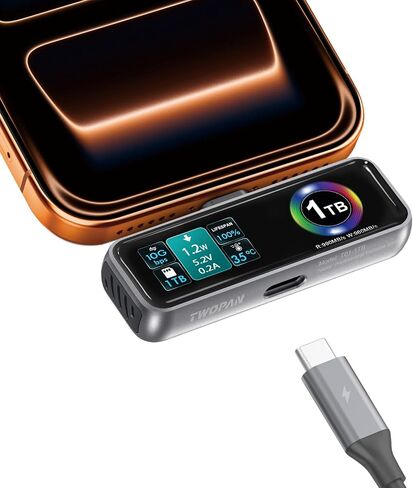 TWOPAN Magnetic Portable iPhone SSD for ProRes 4K 60fps Video, 1TB External Hard Drive Super Storage for iPhone 17/16/15 Pro/Pro Max, iMac/MacBook, LCD Display, USB-C PD 3.0 Port, Built-in Cooling Fan in Saudi Arabia