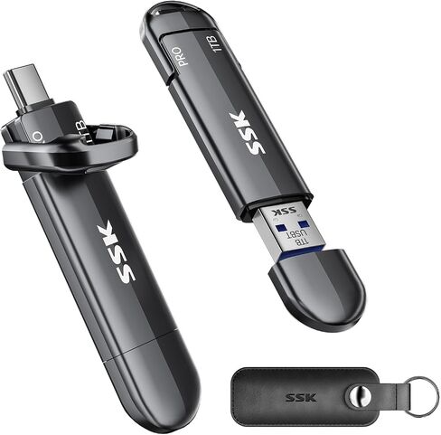SSK 2TB USB Flash Drive SSD External Thumb Drive Dual USBC+A Up to 1000MB/s | TLC NAND Flash USB Drive, Dual Head 10Gbps, SMART & TRIM, 4K60Hz ProRes HDR, OTG, iphone 15/16/17 Pro Compatible, Zinc Alloy in Kuwait
