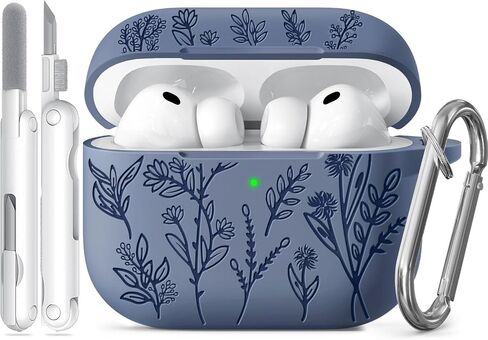 for Airpods 4 Case, Ekoonpft Flower Engraved Soft Silicone Case Cover | with Cleaner & Keychain, Design for Cute Girly & Stylish Women Men's iPods 4 Accessories - Shockproof, Scratch&Dust Resistant in Saudi Arabia