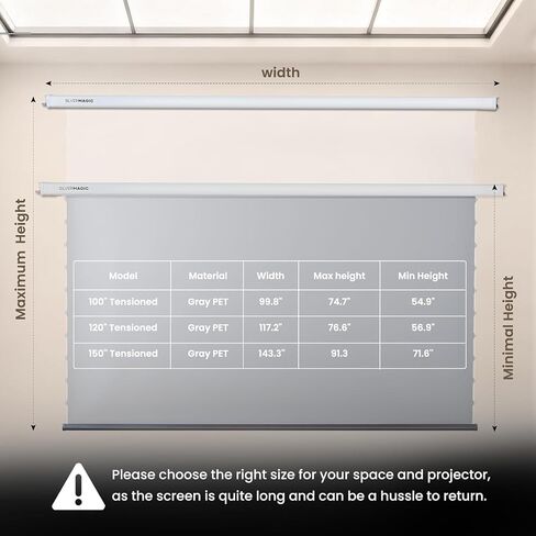 ALR Tensioned Motorized Projector Screen by SilverMagic - Tab Tensioned and Modern Design Gray Screen with White Aluminum case for Home Theater/Living Room/Patio/Office/Classroom - 100 inch 16:9 in Saudi Arabia