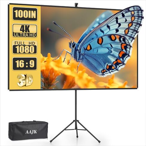 AAJK 100in Projector Screen with Stand,Portable 16:9 4K HD Indoor Outdoor Projection Screen with Wrinkle-Free Design, Ideal for Home Theater– Includes Carry Bag (100IN) (100) | 16:9, 4K, HD, Wrinkle-Free, Includes Carry Bag, Ideal for Home Theater in Kuwait