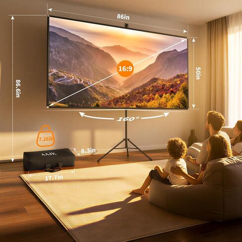 AAJK 100in Projector Screen with Stand,Portable 16:9 4K HD Indoor Outdoor Projection Screen with Wrinkle-Free Design, Ideal for Home Theater– Includes Carry Bag (100IN) (100) | 16:9, 4K, HD, Wrinkle-Free, Includes Carry Bag, Ideal for Home Theater in Kuwait
