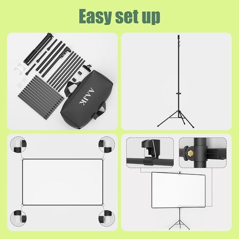 AAJK 100in Projector Screen with Stand,Portable 16:9 4K HD Indoor Outdoor Projection Screen with Wrinkle-Free Design, Ideal for Home Theater– Includes Carry Bag (100IN) (100) | 16:9, 4K, HD, Wrinkle-Free, Includes Carry Bag, Ideal for Home Theater in Kuwait