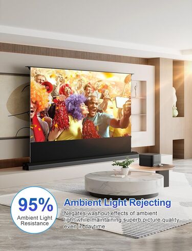 IN&VI 100" Fresnel Floor Rising Projector Screen Motorized for Long/Standard Projector,Motorized Projector Screen 4K/8K Ultra HD 3D Active,Movie Screen for Home Theater,90% Ambient Light Rejecting in Saudi Arabia