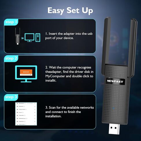 NEWFAST AC1300 USB WiFi Adapter for Desktop PC U327, 2.4G/5G Dual Band Wireless Network Transceiver Adapter with Dual Antennas, Wireless WiFi Adapter Dongle Compatible Windows 8/8.1/10/11 in Saudi Arabia