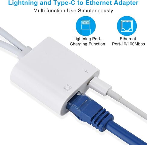 Lightning and USB C to Ethernet Adapter,2 in 1 RJ45 Ethernet LAN Network Adapter with Charge Port Compatible with iPhone/iPad/iPod/Samsung and More,Supports 100Mbps Plug and Play in Saudi Arabia