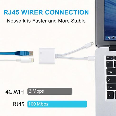 Lightning and USB C to Ethernet Adapter,2 in 1 RJ45 Ethernet LAN Network Adapter with Charge Port Compatible with iPhone/iPad/iPod/Samsung and More,Supports 100Mbps Plug and Play in Saudi Arabia