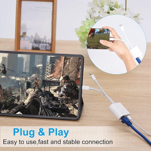 Lightning and USB C to Ethernet Adapter,2 in 1 RJ45 Ethernet LAN Network Adapter with Charge Port Compatible with iPhone/iPad/iPod/Samsung and More,Supports 100Mbps Plug and Play in Kuwait