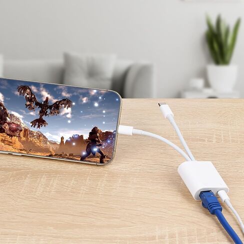 Lightning and USB C to Ethernet Adapter,2 in 1 RJ45 Ethernet LAN Network Adapter with Charge Port Compatible with iPhone/iPad/iPod/Samsung and More,Supports 100Mbps Plug and Play in Kuwait