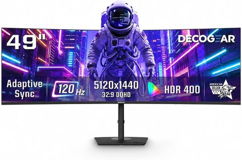 Deco Gear 49" Super Ultrawide Curved Monitor, 5120x1440, 5K2K, 120Hz, 32:9 | 1440P WDQHD | R1500 | 100% sRGB, 91% DCI-P3 | HDR 300 | 3000:1 | Adaptive Sync | 1ms MPRT | 65W USB-C | KVM PIP/PBP | Speaker in Saudi Arabia
