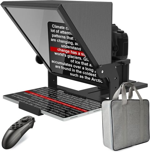 13" Wide-Angle Teleprompter for Camera with Remote & App Support | Adjustable Height & Angle, Aluminum Alloy, Compatible with DSLR Cameras & Tablet, Live Streaming & Online Presentations in Saudi Arabia