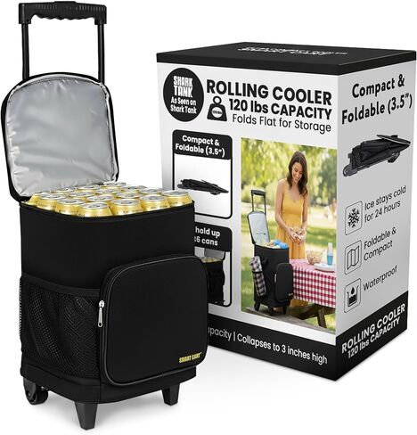 Ultra Compact Cooler Smart Cart with Wheels - Collapsible Insulated Cooler Bag - Foldable Travel Cooler 36 Cans - Leak Proof Trolley - Black in Saudi Arabia