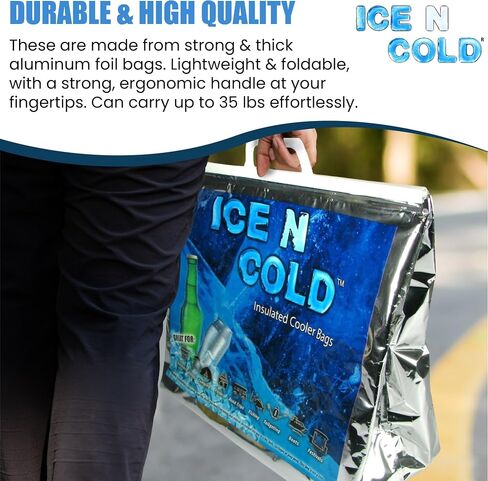 ICE N COLD Insulated Cooler Bag - Large 35 lbs Capacity (Pack of 1) | Lightweight, Soft, Collapsible | Ideal for Groceries, Camping, Hiking, Beach, Travel in Saudi Arabia