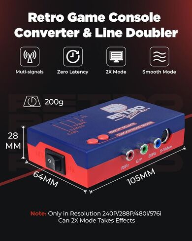 محول AV/S-Video/YPbPr إلى HDMI، مضاعف خط RetroScaler 2X بدون تأخير | جهاز ترقية للألعاب القديمة، متوافق مع PS2/N64/Dreamcast/Saturn/NGC/SNES/MD1/MD2 in Kuwait