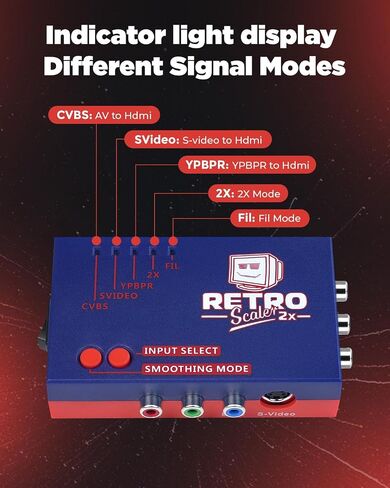 محول AV/S-Video/YPbPr إلى HDMI، مضاعف خط RetroScaler 2X بدون تأخير | جهاز ترقية للألعاب القديمة، متوافق مع PS2/N64/Dreamcast/Saturn/NGC/SNES/MD1/MD2 in Kuwait