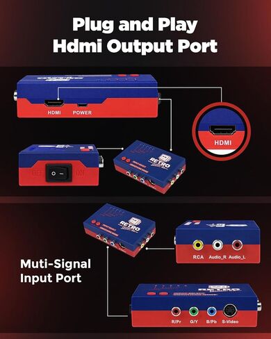 محول AV/S-Video/YPbPr إلى HDMI، مضاعف خط RetroScaler 2X بدون تأخير | جهاز ترقية للألعاب القديمة، متوافق مع PS2/N64/Dreamcast/Saturn/NGC/SNES/MD1/MD2 in Kuwait