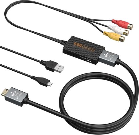 RCA to HDMI Converter, Composite AV to HDMI Converter Support 1080P with HDMI Cable for Xbox/Wii/PS1/PS2/PS3/GameCube/N64/VHS/VCR/DVD Players in Kuwait