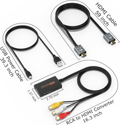 RCA to HDMI Converter, Composite AV to HDMI Converter Support 1080P with HDMI Cable for Xbox/Wii/PS1/PS2/PS3/GameCube/N64/VHS/VCR/DVD Players in Kuwait