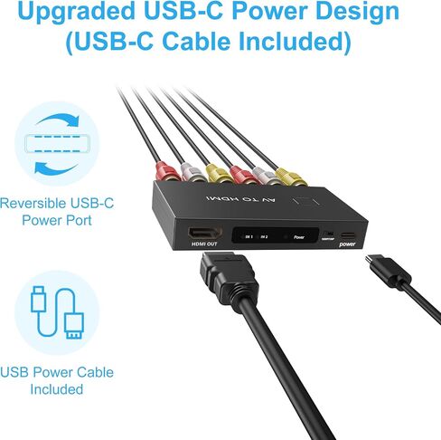 2 Port RCA to HDMI Converter, AV to HDMI Converter with HDMI Cable | Composite to HDMI Adapter Supports PAL/NTSC for PS2/VHS/VCR/Blue-Ray DVD ect in Saudi Arabia