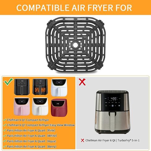 Air Fryer Grill Pan for Chefman 6QT Paris Hilton 6 Quart 8 in 1 Air Fryer, 8.85×8.2'' Food Grade Nonstick Replacement Rack Parts Tray Grill Crisper Plate for Paris Hilton Air Fryer, Dishwasher Safe in Kuwait