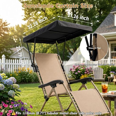 Chair Umbrella with Adjustable Clamp, Sun Shade for Beach & Camping Chairs | Portable Chair Umbrella 32.3 × 21.3 in Sun Shade, Fits Round Metal Tubes Up to 0.71", Camping, Lawn, Fishing & Wheelchairs in Saudi Arabia