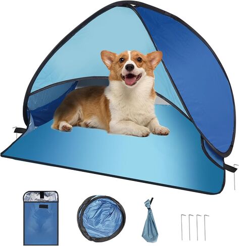 Dog Beach Tent for Pet Shade Pop Up Portable Mini Head Sun Shelters Canopy for Camping Outdoor Hiking Picnic Windproof Waterproof with Tent Nails Phone Stand for Puppy Cat Small Animals(Blue) in Saudi Arabia