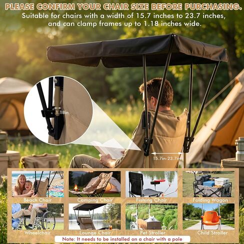 Chair Umbrella with Adjustable Clamp, Sun Shade for Beach & Camping Chairs | Portable Chair Umbrella 32.3 × 21.3 in Sun Shade, Fits Round Metal Tubes Up to 0.71", Camping, Lawn, Fishing & Wheelchairs in Saudi Arabia
