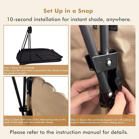 Chair Umbrella with Adjustable Clamp, Sun Shade for Beach & Camping Chairs | Portable Chair Umbrella 32.3 × 21.3 in Sun Shade, Fits Round Metal Tubes Up to 0.71", Camping, Lawn, Fishing & Wheelchairs in Saudi Arabia