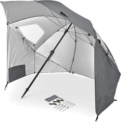 Sport-Brella Premiere XL UPF 50+ Umbrella Shelter with Patented Side Panels, Heavy-Duty 1.25 Inch Center Pole, Auger Anchor for Sand and Grass, 9 Foot Canopy, Seashell Gray in Saudi Arabia