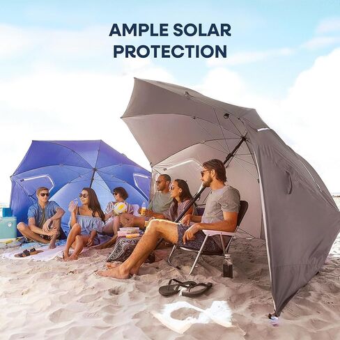Sport-Brella Premiere XL UPF 50+ Umbrella Shelter with Patented Side Panels, Heavy-Duty 1.25 Inch Center Pole, Auger Anchor for Sand and Grass, 9 Foot Canopy, Seashell Gray in Saudi Arabia
