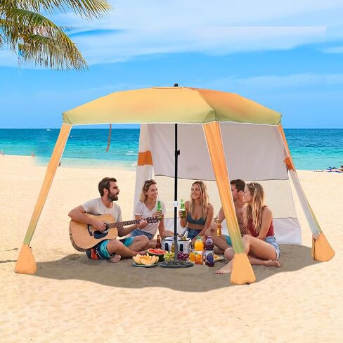 Beach Cabana,Spacious 7.2 x 7.2 FT Beach Cabana Provides Ample Shade for 5-6 People, Perfect for Family Outings; Features 3 Side Curtains for Enhanced Privacy and Wind Protection in Saudi Arabia