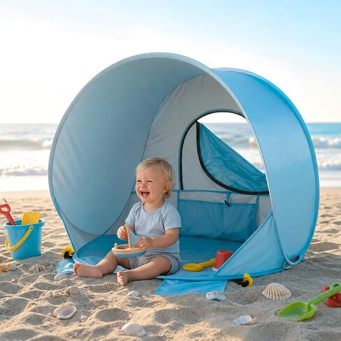 UNEEDE Baby Beach Tent, Easy Pop Up Baby Tent with UPF 50+ Sun Protection | Portable Baby Beach Shade Essentials, Silver Coating Sun Shelter for Kids (Blue, 32.7" x 28.5" x 30.7") in Saudi Arabia