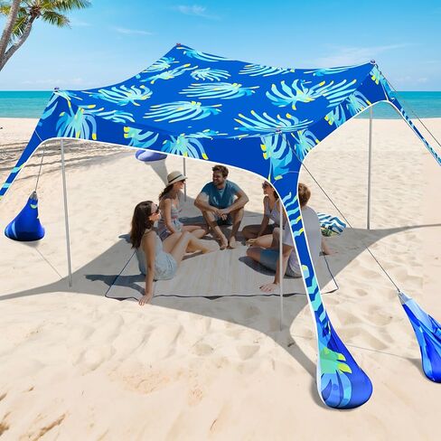2PM SPORTS Beach Tent Sun Shelter 10x10 FT - UPF 50+ UV Protection, 8 Sandbags, Easy Setup, Portable Beach Shade Canopy for Family Picnic Camping Travel in Saudi Arabia