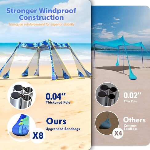 2PM SPORTS Beach Tent Sun Shelter 10x10 FT - UPF 50+ UV Protection, 8 Sandbags, Easy Setup, Portable Beach Shade Canopy for Family Picnic Camping Travel in Saudi Arabia