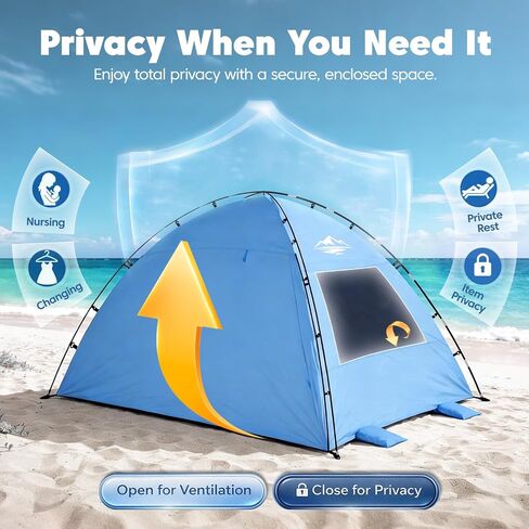 Purebox Beach Tent Sun Shelter - 2/3/4 Person UPF 50+ UV Protection Tents with Canopy, Easy Setup Lightweight Beach Shade Tent, Portable Beach Cabana Sun Shade Shelter | UPF 50+ UV Protection, Lightweight & Easy Setup, Portable Beach Shade Tents in Saudi Arabia