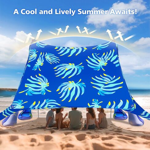 2PM SPORTS Beach Tent Sun Shelter 10x10 FT - UPF 50+ UV Protection, 8 Sandbags, Easy Setup, Portable Beach Shade Canopy for Family Picnic Camping Travel in Saudi Arabia
