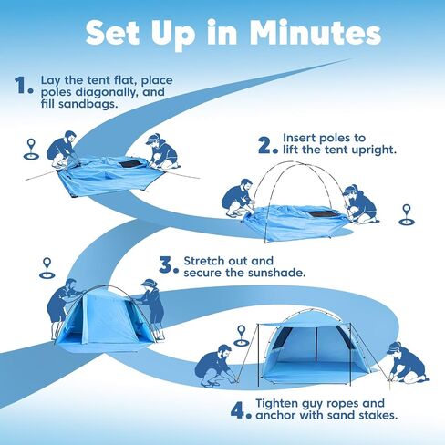 Purebox Beach Tent Sun Shelter - 2/3/4 Person UPF 50+ UV Protection Tents with Canopy, Easy Setup Lightweight Beach Shade Tent, Portable Beach Cabana Sun Shade Shelter | UPF 50+ UV Protection, Lightweight & Easy Setup, Portable Beach Shade Tents in Saudi Arabia
