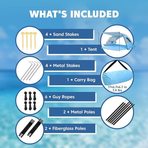 Purebox Beach Tent Sun Shelter - 2/3/4 Person UPF 50+ UV Protection Tents with Canopy, Easy Setup Lightweight Beach Shade Tent, Portable Beach Cabana Sun Shade Shelter | UPF 50+ UV Protection, Lightweight & Easy Setup, Portable Beach Shade Tents in Saudi Arabia