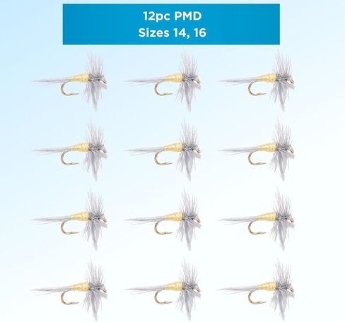 PMD 12 Pack – Premium Hand Tied Dry Flies for Fly Fishing – Realistic Pale Morning Dun Mayfly Pattern – High Floating, Hatch-Matching Trout Fly Set in Kuwait