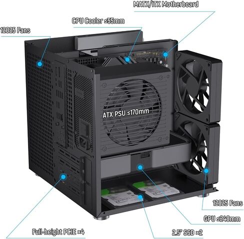 8 Bay NAS Case, Support MATX ITX Motherboard & ATX PSU, SATA & SAS HDD Compatible, 8x3.5 Hot-Swap + 2x2.5 SSD, Dual-Chamber NAS PC Case Support 4 Fans Mounting, Black in Saudi Arabia